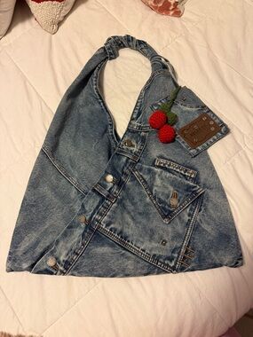 Urban Renewal Navy Denim Tote with Interior Patch Label